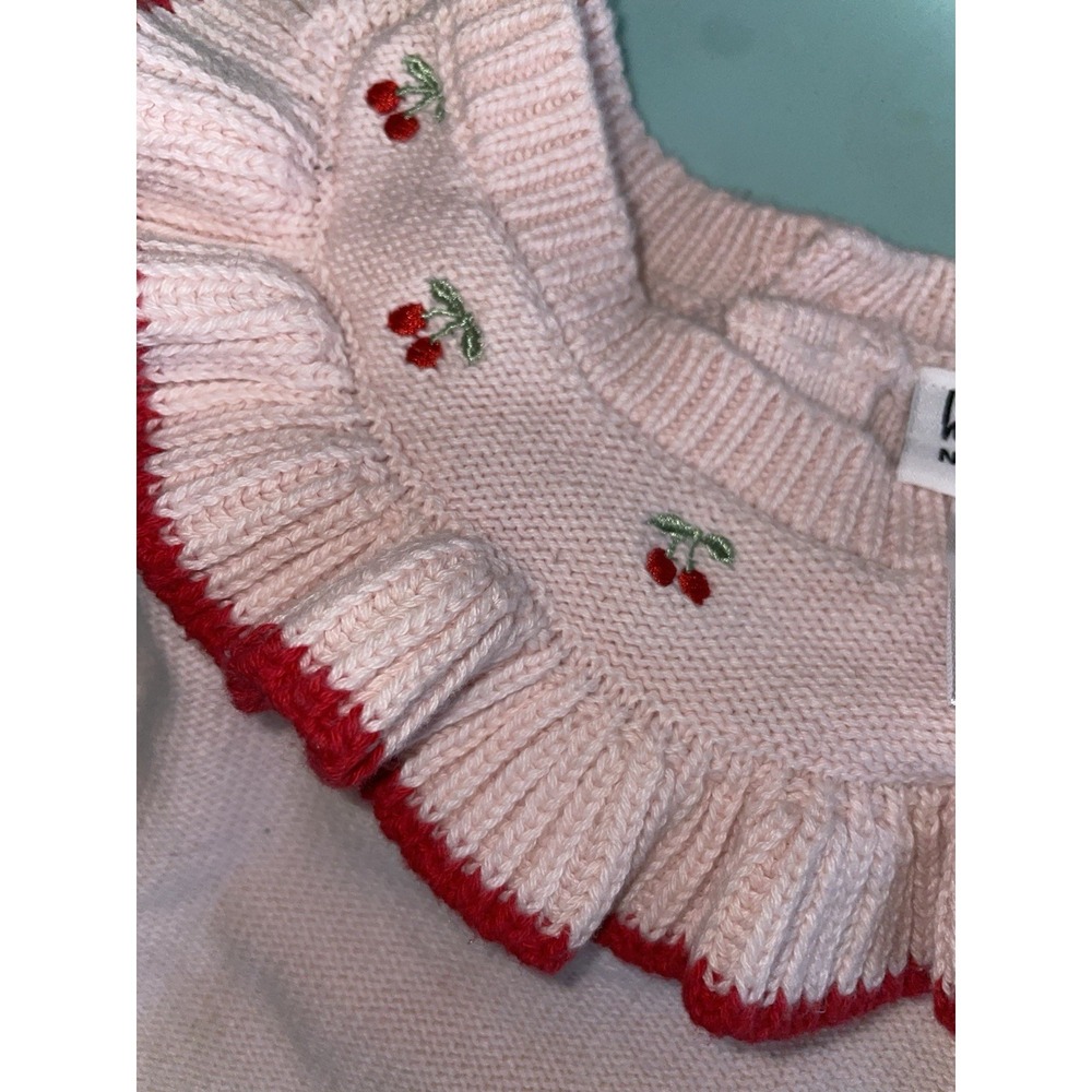 Nicole Miller Baby Girl Embroidered Knit Sweater Body Suit 3/6 Months Strawberry - Picture 6 of 10